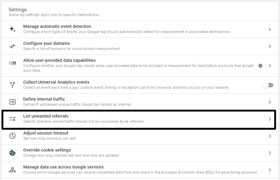 List Unwanted Referrals tab