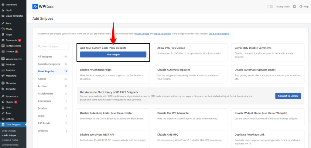 Add Your new Code New Snippet