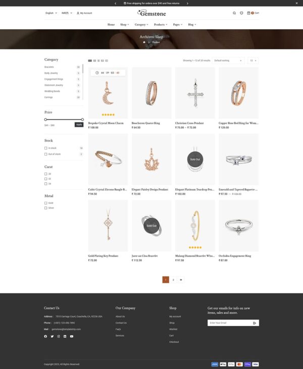 Gemstone - Elegance Jewelry Store - WooCommerce Responsive theme