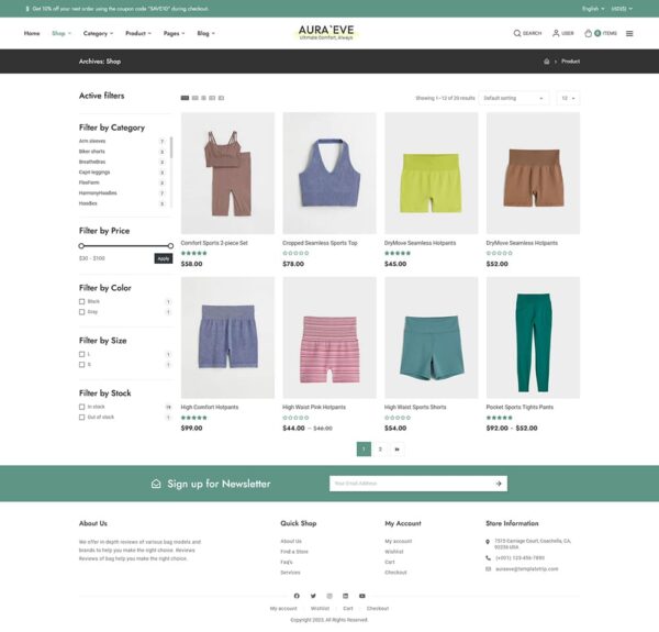 AuraEve - WooCommerce Theme For Yoga Wear, Fitness & Sports