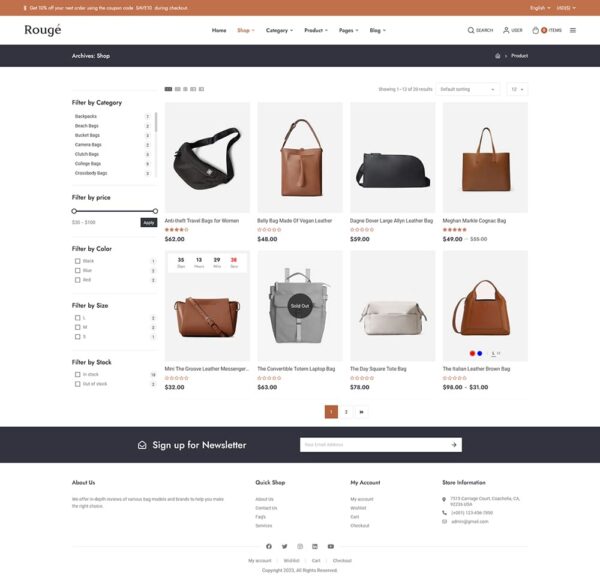 Rouge - Luxury Fashion Leather Bags - WooCommerce Responsive Theme