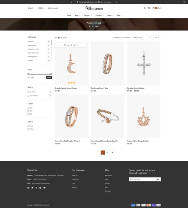 Gemstone - Elegance Jewelry Store - WooCommerce Responsive theme