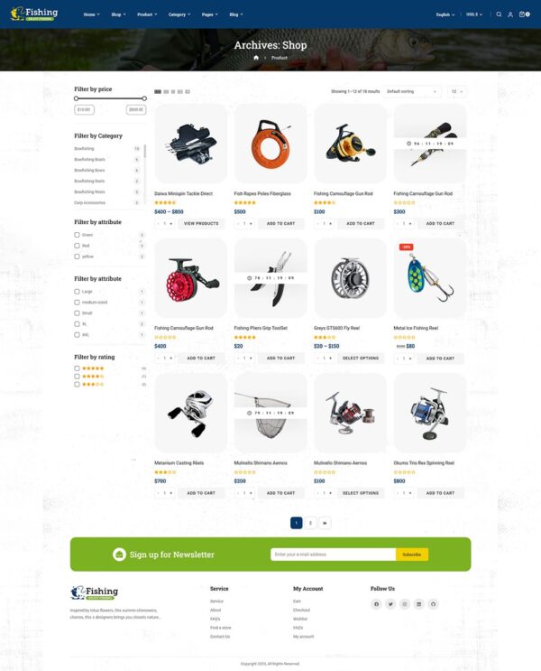 Hunting - Fishing Equipment & Weapon Gadgets WooCommerce Theme