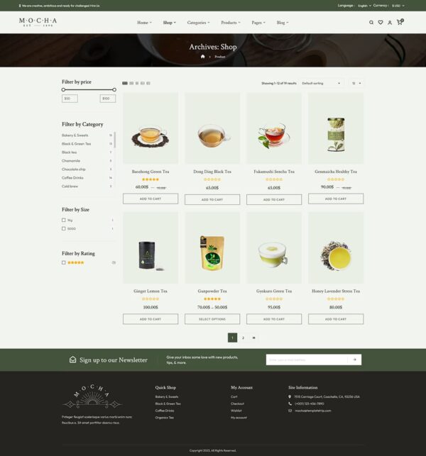 Mocha - Organic Green Tea & Coffee Store WooCommerce Theme