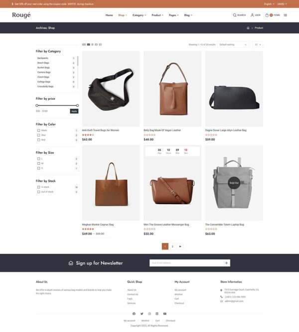 Rouge - Luxury Fashion Leather Bags - WooCommerce Responsive Theme