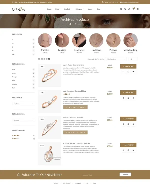 Menoa - Modern Jewelry & Imitation Store - WooCommerce Responsive Theme