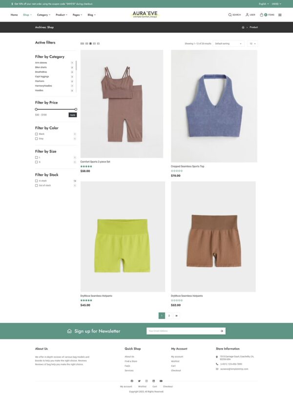 AuraEve - WooCommerce Theme For Yoga Wear, Fitness & Sports