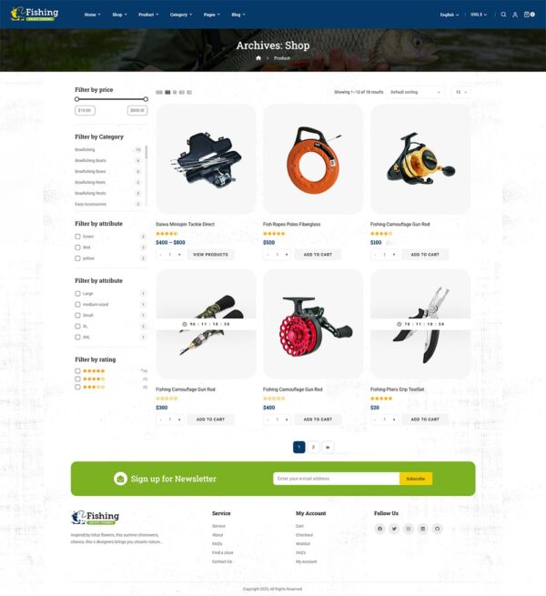 Hunting - Fishing Equipment & Weapon Gadgets WooCommerce Theme