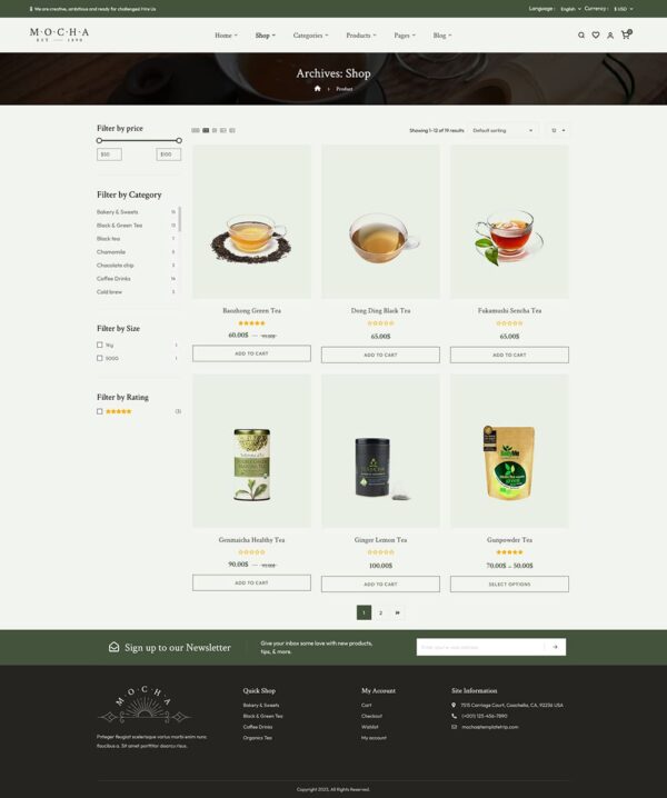 Mocha - Organic Green Tea & Coffee Store WooCommerce Theme