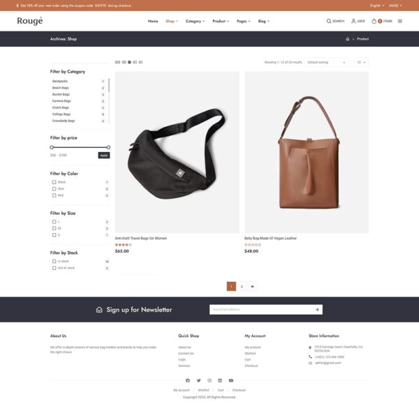 Rouge - Luxury Fashion Leather Bags - WooCommerce Responsive Theme