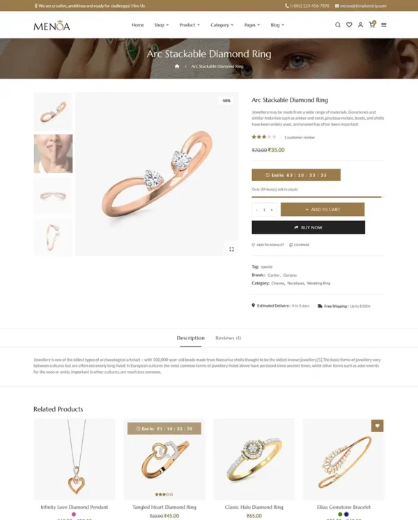 Menoa - Modern Jewelry & Imitation Store - WooCommerce Responsive Theme