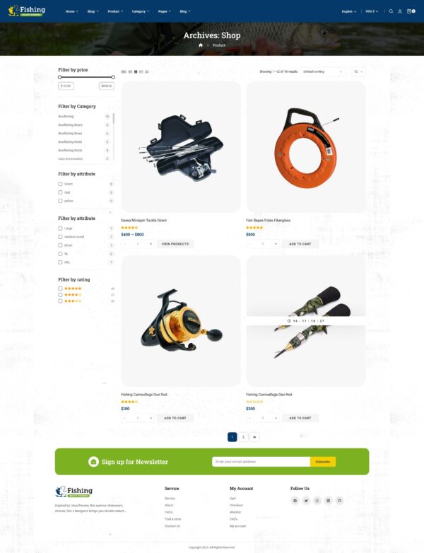 Hunting - Fishing Equipment & Weapon Gadgets WooCommerce Theme