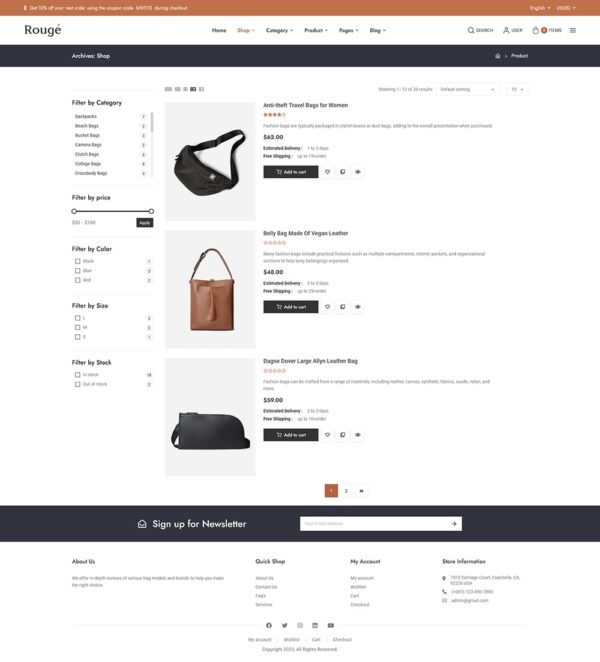 Rouge - Luxury Fashion Leather Bags - WooCommerce Responsive Theme