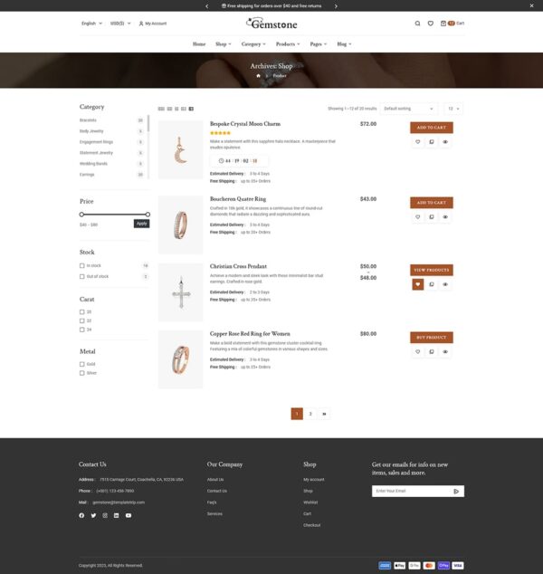 Gemstone - Elegance Jewelry Store - WooCommerce Responsive theme