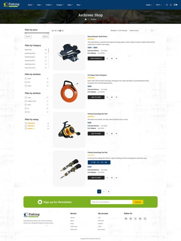 Hunting - Fishing Equipment & Weapon Gadgets WooCommerce Theme