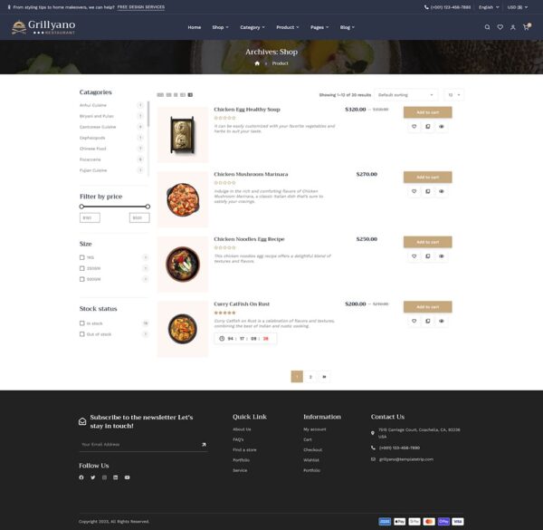 Grillyano - Restaurant, Fast Food, Dishes - WooCommerce Responsive Theme