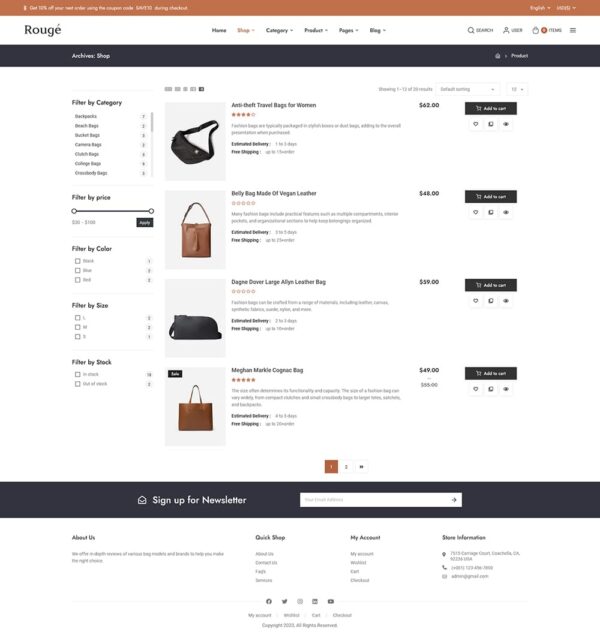 Rouge - Luxury Fashion Leather Bags - WooCommerce Responsive Theme