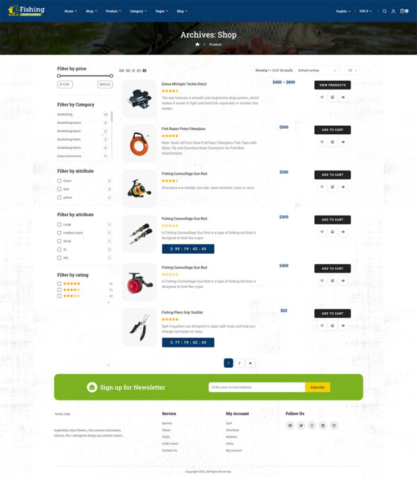Hunting - Fishing Equipment & Weapon Gadgets WooCommerce Theme