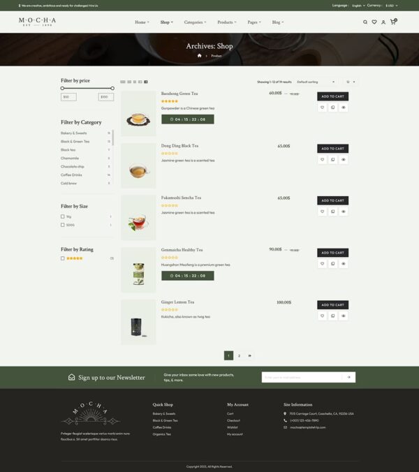 Mocha - Organic Green Tea & Coffee Store WooCommerce Theme