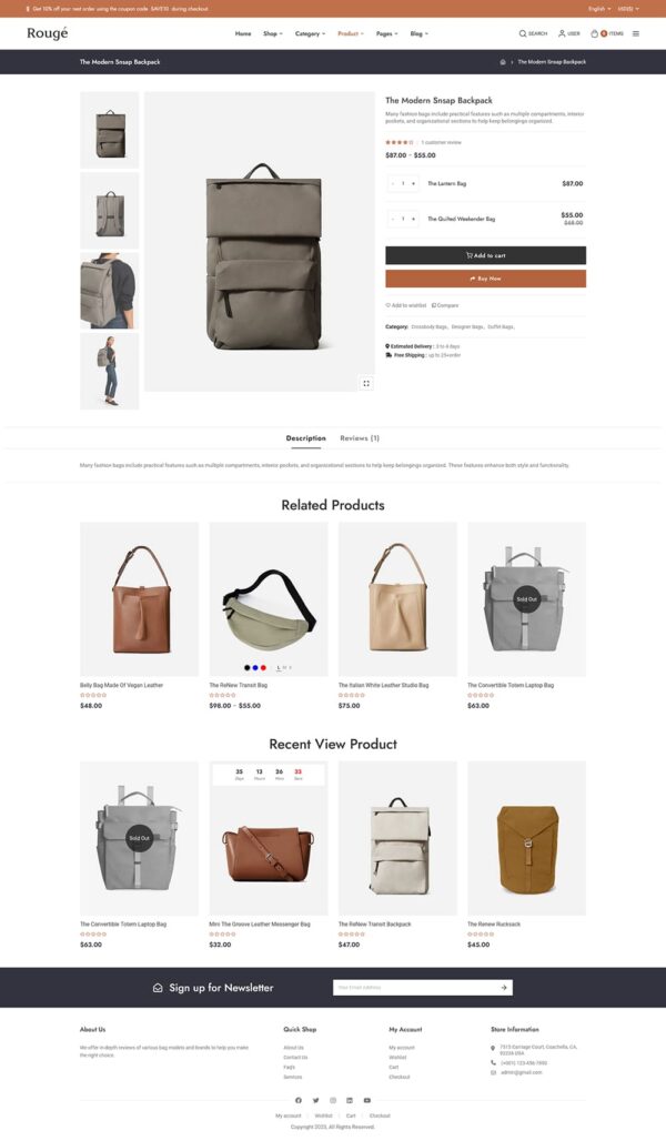 Rouge - Luxury Fashion Leather Bags - WooCommerce Responsive Theme