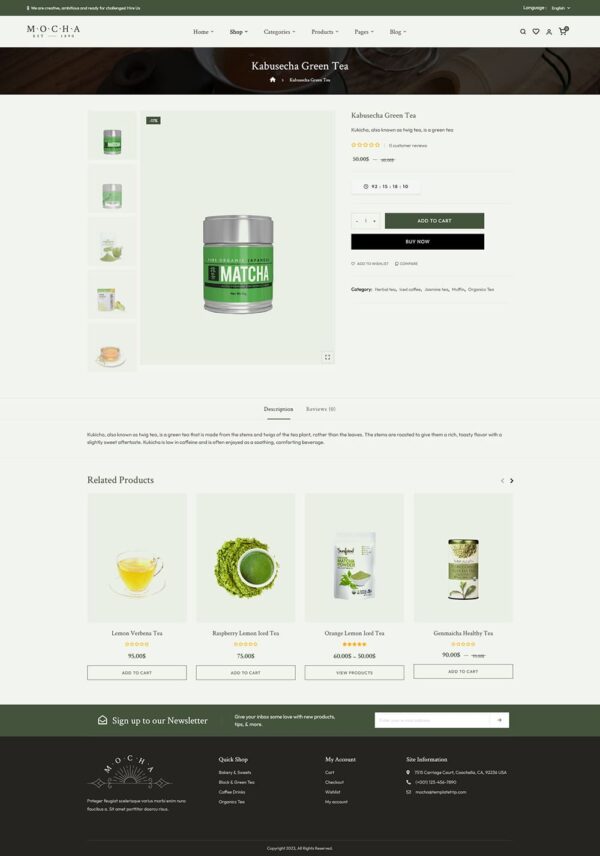 Mocha - Organic Green Tea & Coffee Store WooCommerce Theme