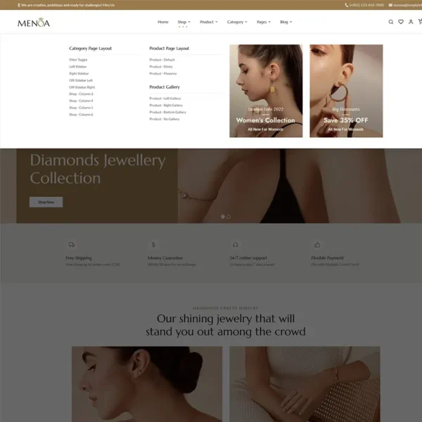 Menoa - Modern Jewelry & Imitation Store - WooCommerce Responsive Theme