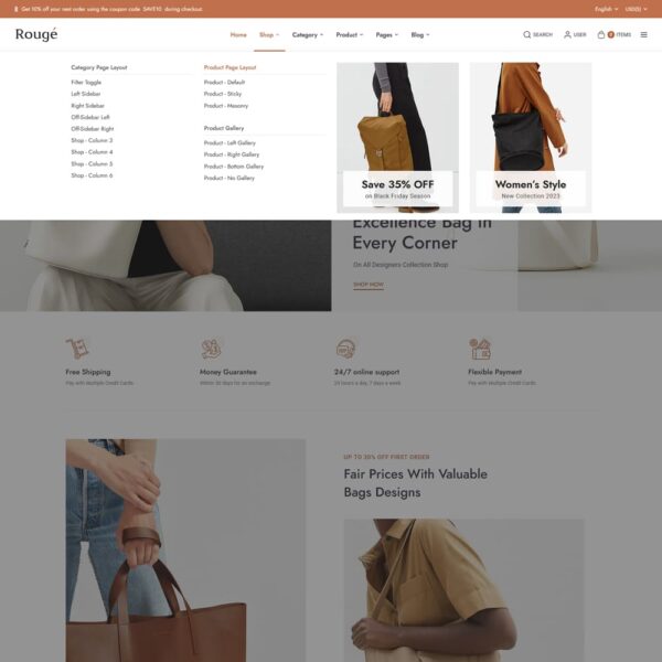 Rouge - Luxury Fashion Leather Bags - WooCommerce Responsive Theme