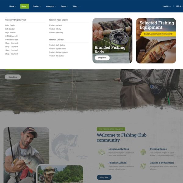 Hunting - Fishing Equipment & Weapon Gadgets WooCommerce Theme