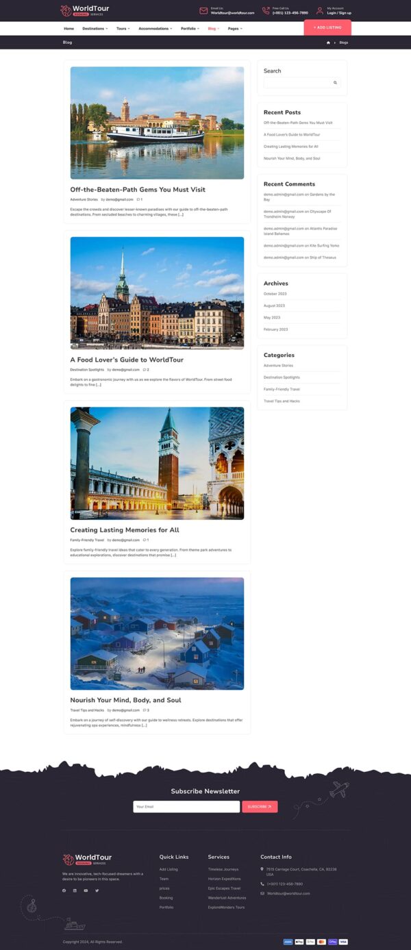 WorldTour - Tour & Travel Agencies - WordPress Theme