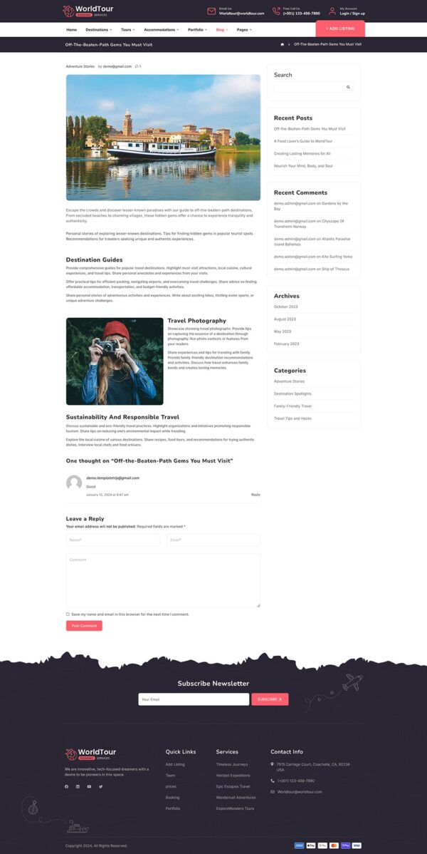 WorldTour - Tour & Travel Agencies - WordPress Theme
